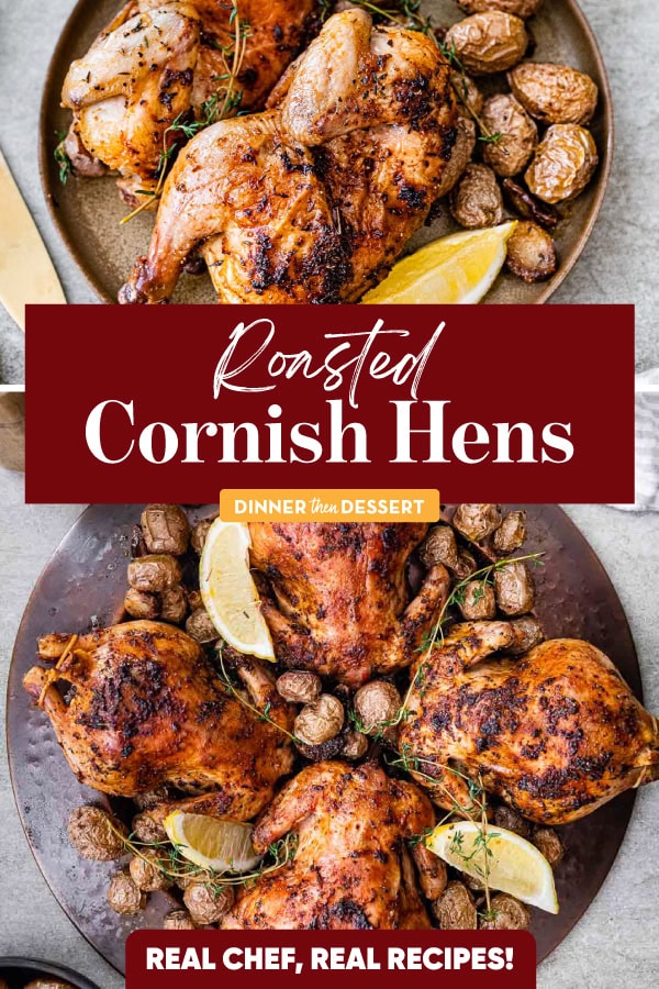 Collage with miniature roasted chicken plated with potatoes