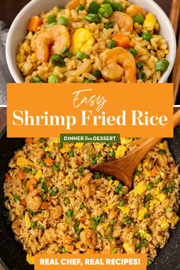 Shrimp and rice in a pan and in a bowl