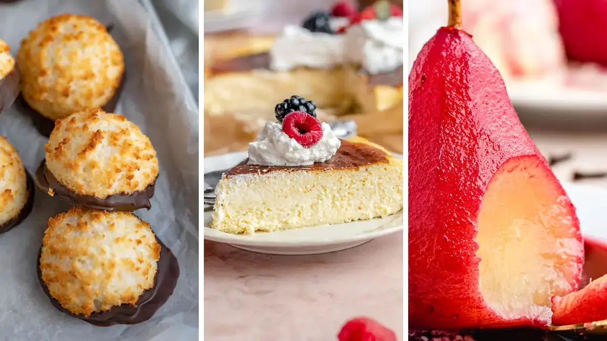 3 image collage of various desserts