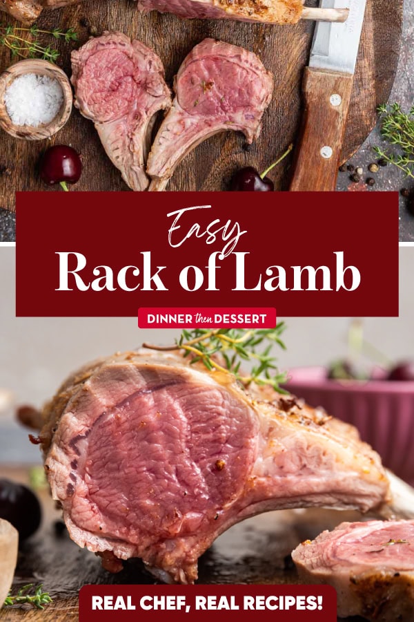 Collage of roasted lamb with recipe title in the center