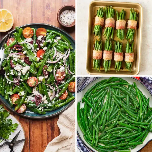 3-image collage of green bean recipes