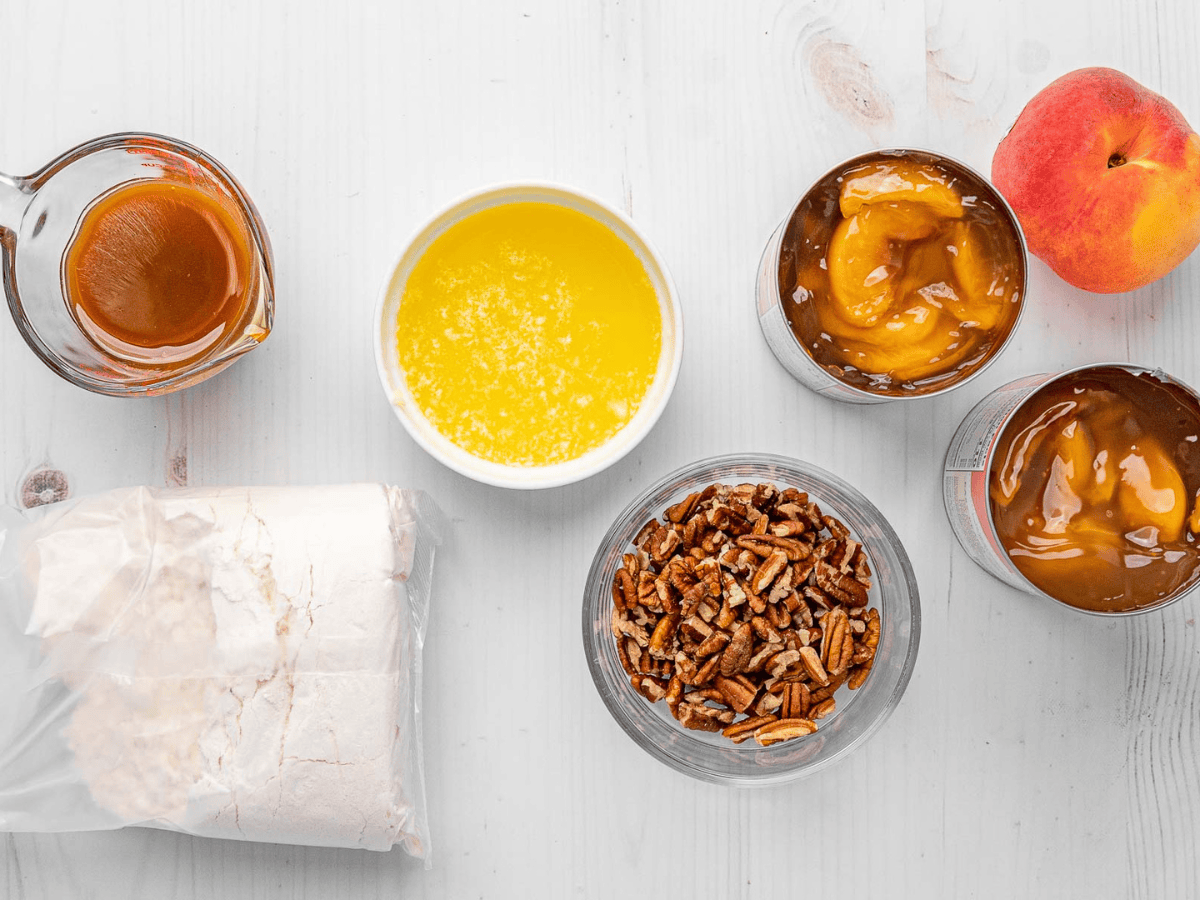 Ingredients for dessert in separate containers.