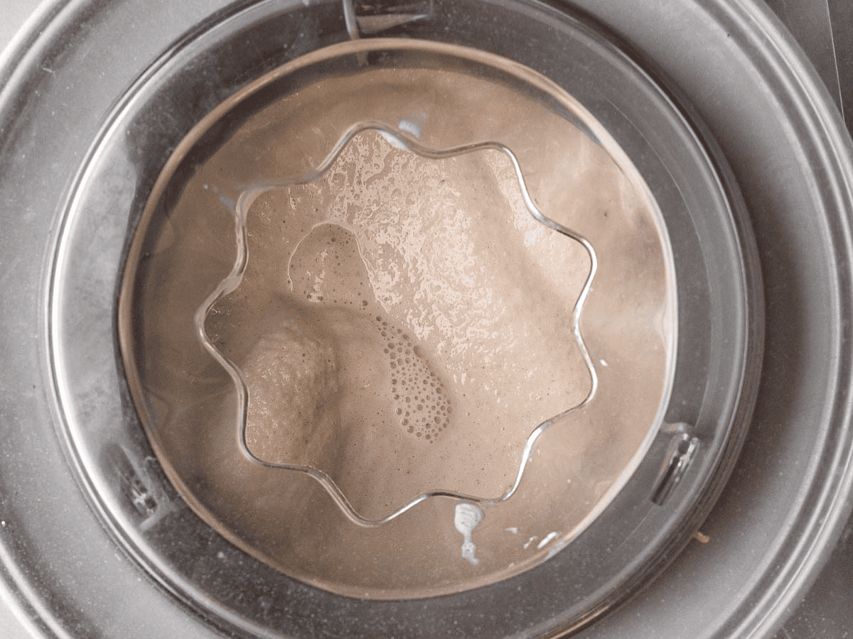 Ice cream churning in machine.