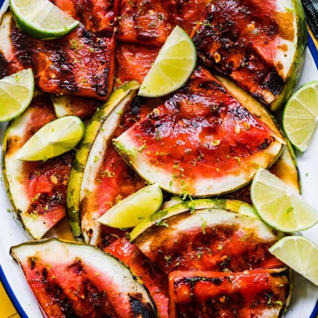 Serving dish with grilled melon.