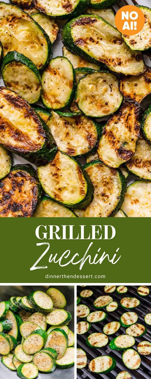 Collage of photos with how to grill zucchini.
