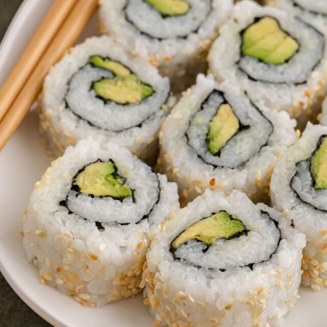 Pieces of vegetarian sushi.
