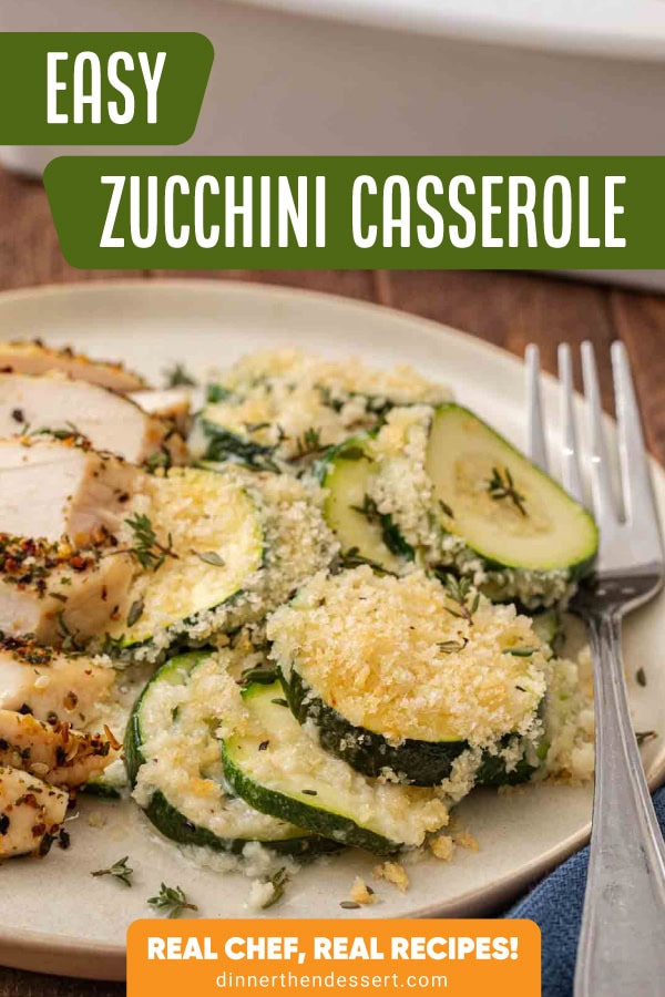 Dinner plate with vegetable casserole and chicken breast.
