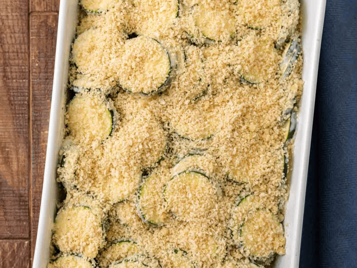 Squash casserole ready to go in oven.