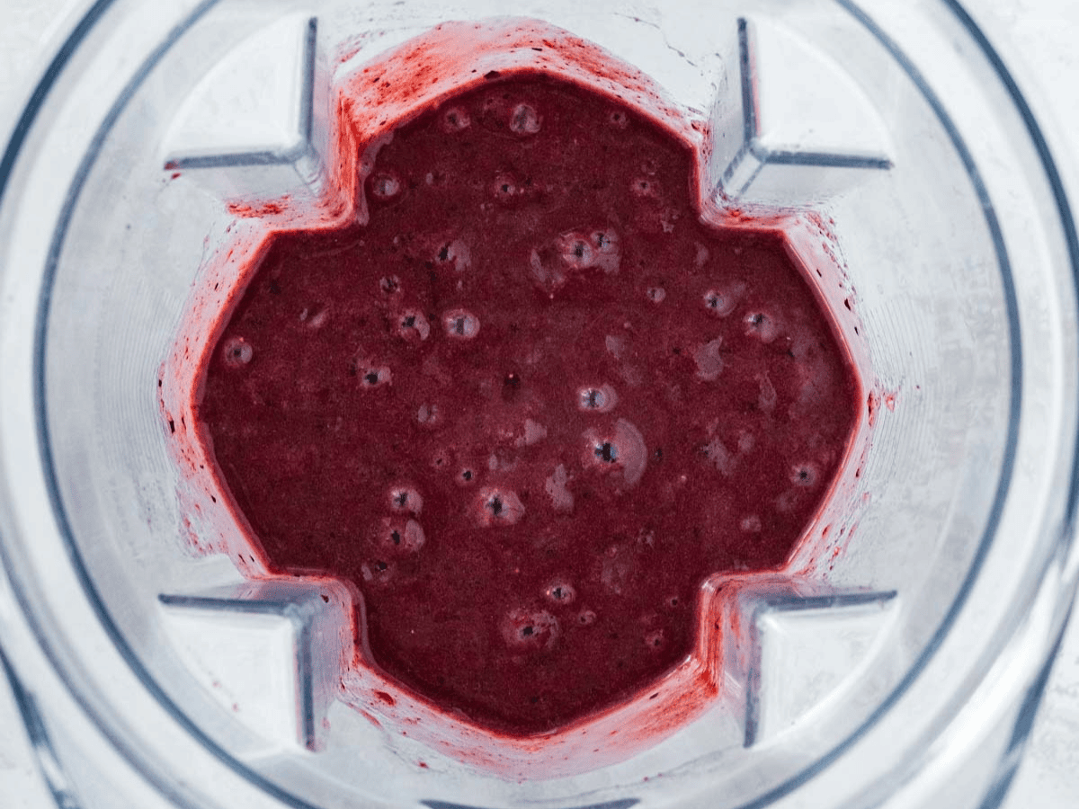 Blended fruit in blender.