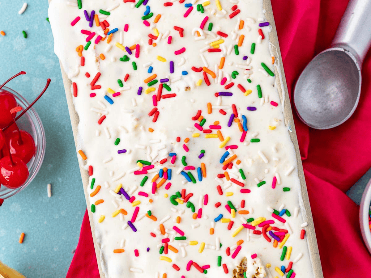 Frozen dessert with sprinkles on top.