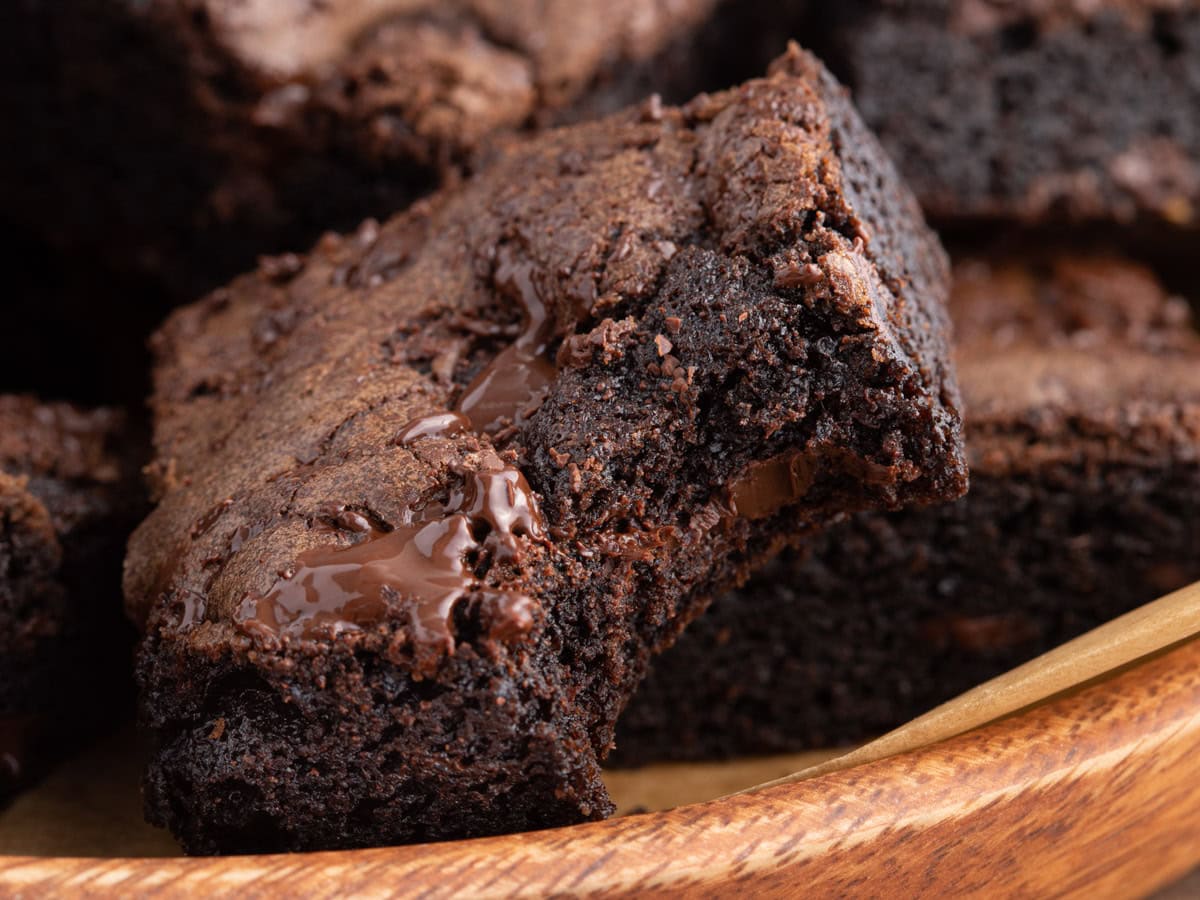Chocolate brownie with bite taken out