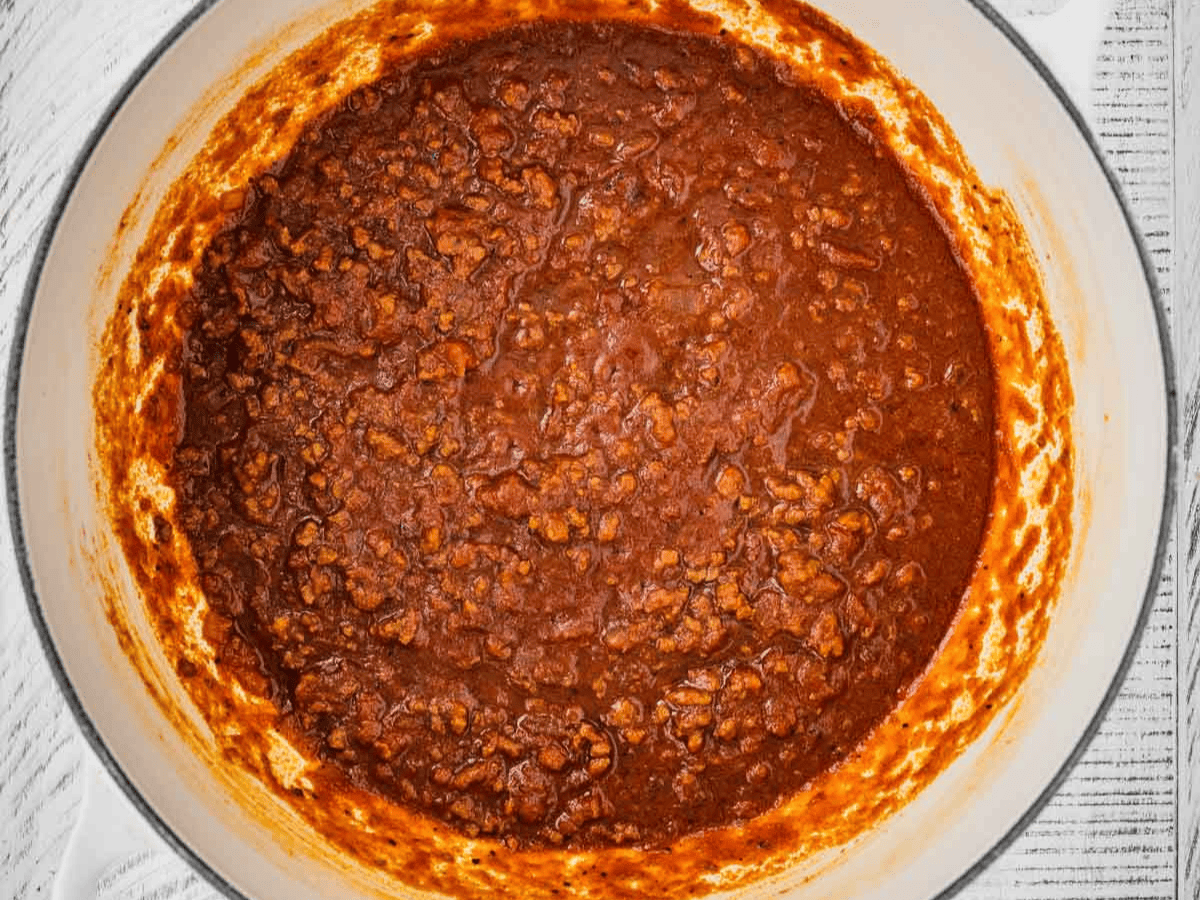 Large pot of beef chili.