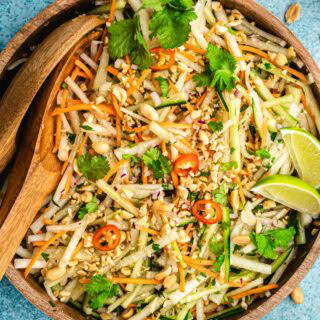 Salad with julienned vegetables, and spicy pepper.