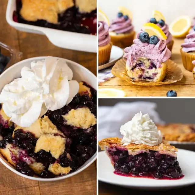 Collage of 3 blueberry desserts
