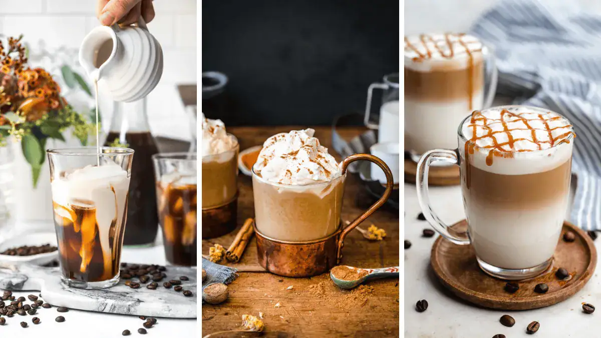 3-image collage of homemade coffee recipes