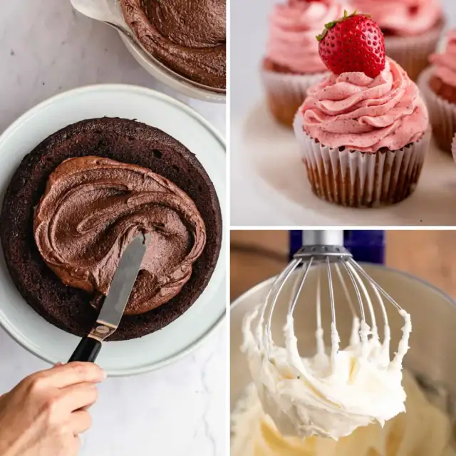 3-image collage of different frosting flavors