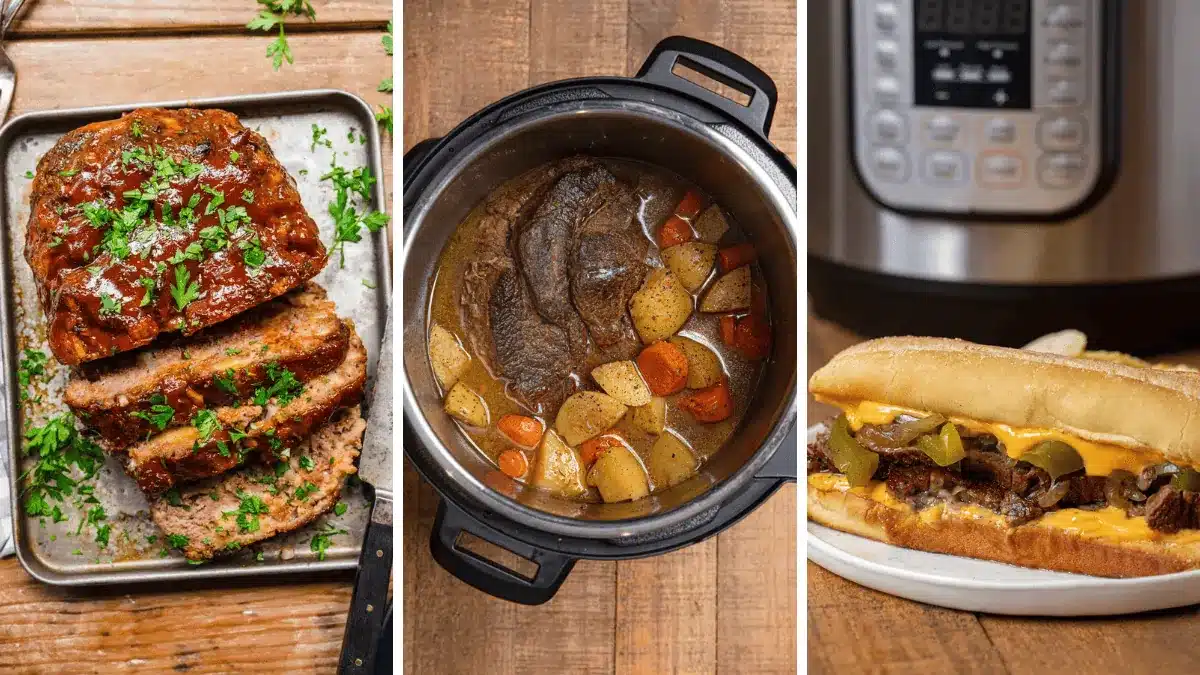 3-image collage of dinners made in an Instant Pot