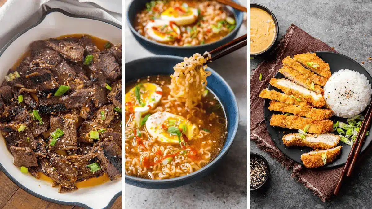 3-image collage of Japanese dishes