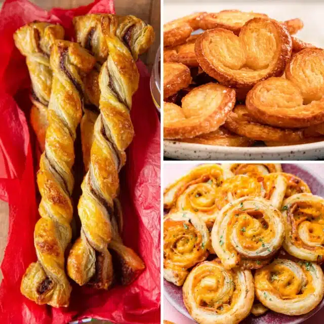 Collage of 3 kinds of pastries made with puff pastry
