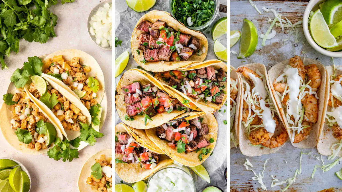 3-image collage of tacos