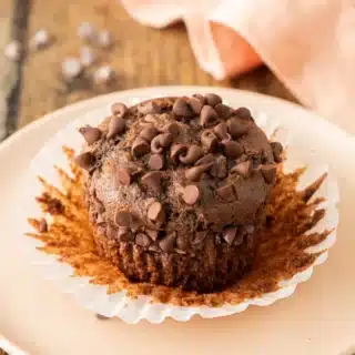 Muffin on pastry plate.