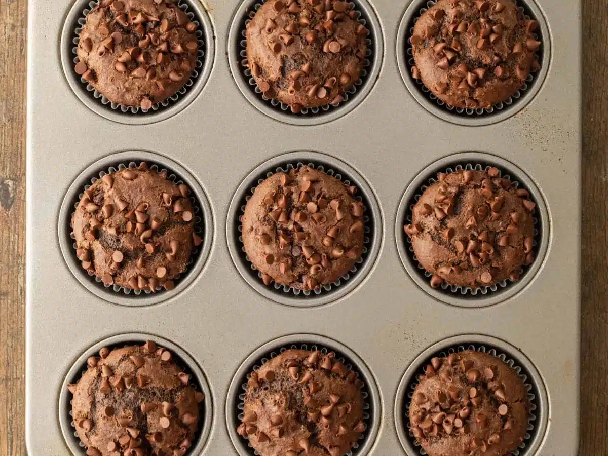 Muffins in baking tin.