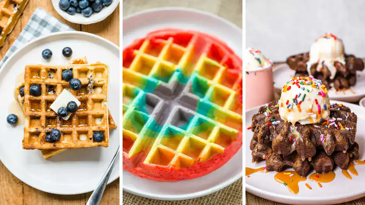 3-image collage of homemade waffles