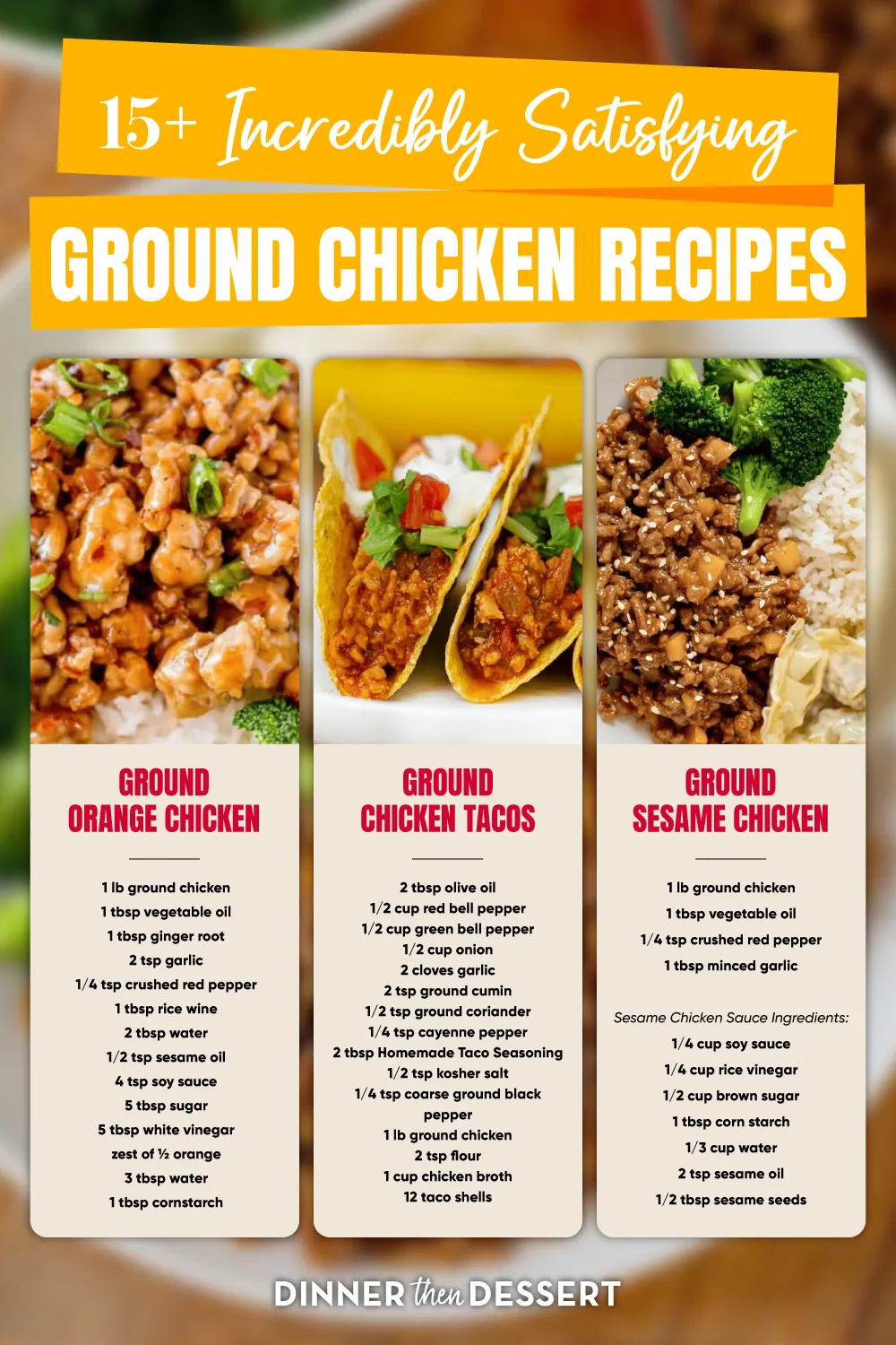 Collage of 3 ground chicken dinners