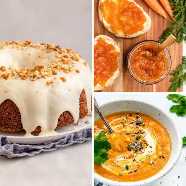 3 image collage of recipes made with carrots