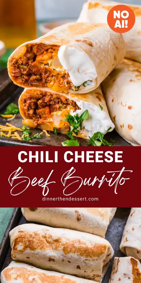 Burrito cut in half on dinner plate.