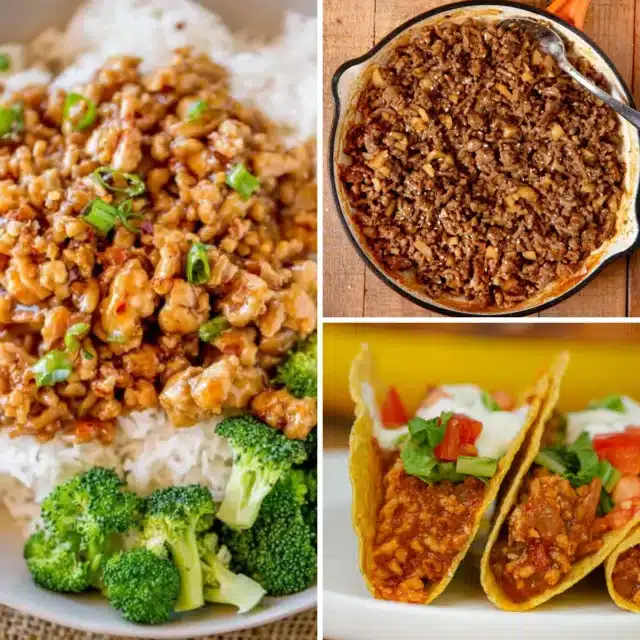 Collage of ground chicken