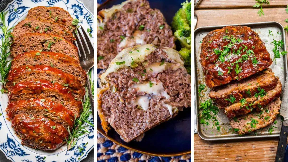 Collage of 3 types of meatloaf