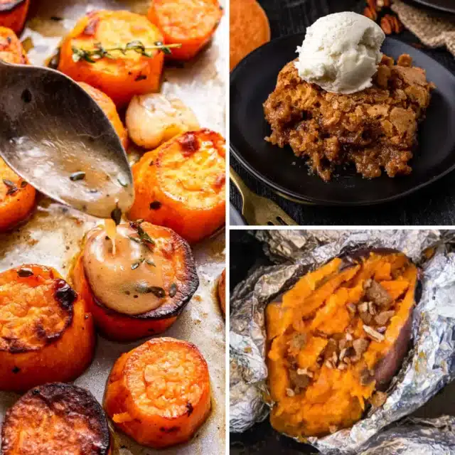 3-image collage of sweet potato recipes