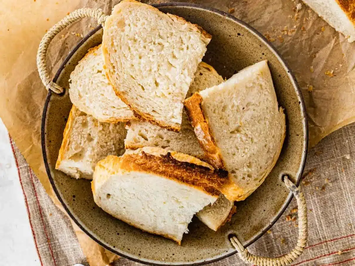 Slices of freshly baked bread.