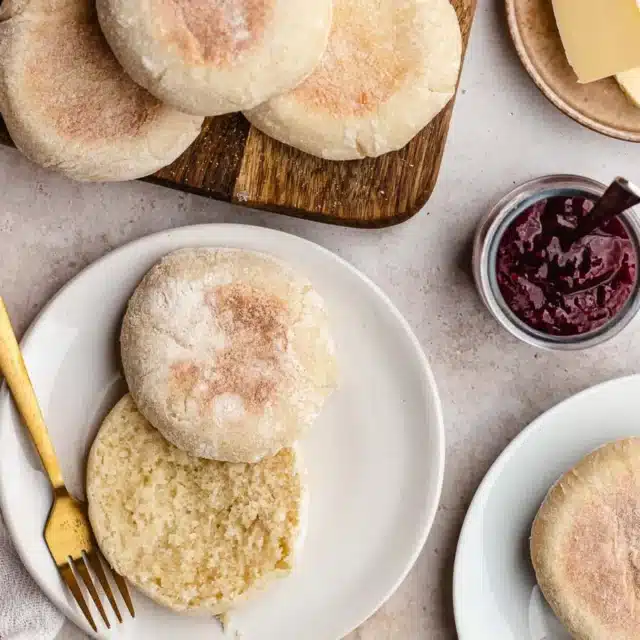 English muffins on plate.