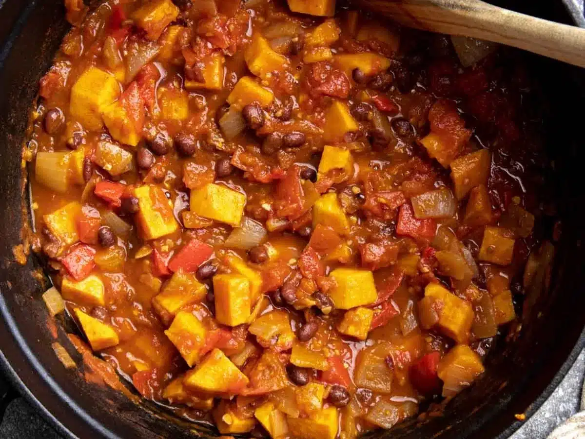 Simmered chili in large pot.