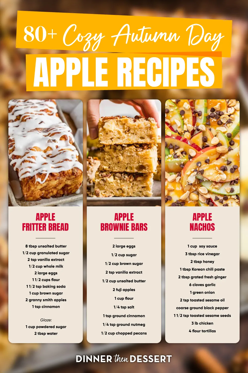 3-image graphic with bread, dessert bars, and sliced apples